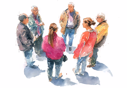 a group of people standing in a circle