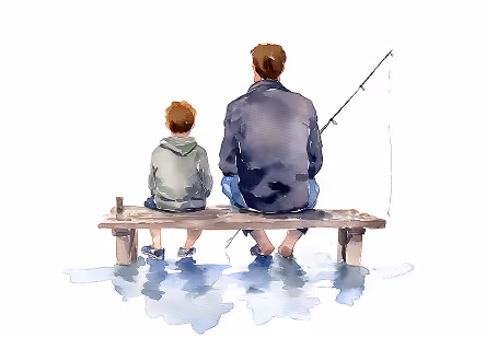 a man and boy sitting on a bench