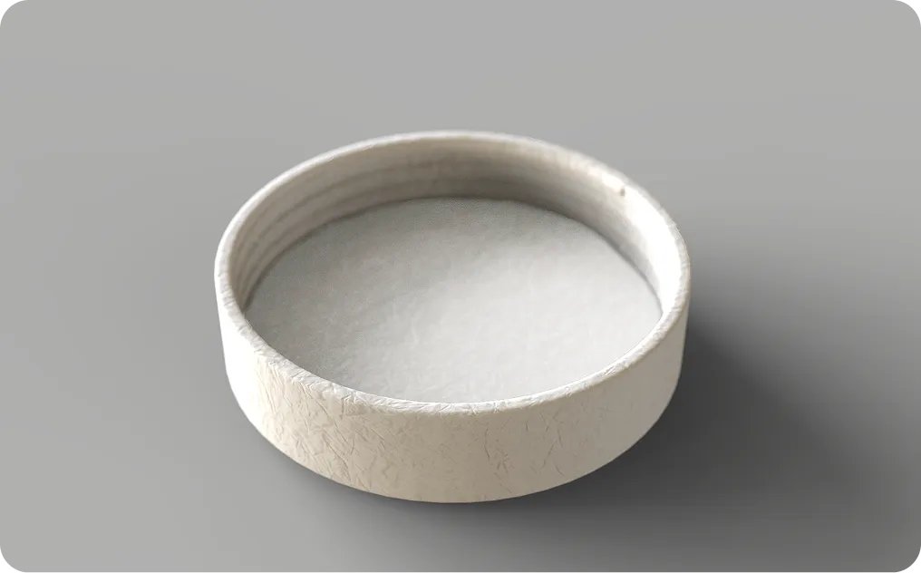 Round sustainable molded fiber lid with natural texture, showcasing eco-friendly and biodegradable packaging design for cosmetic or product containers.