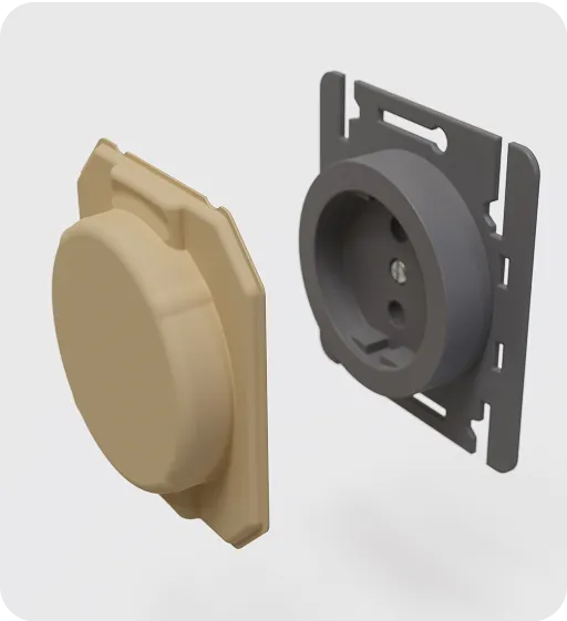 Eco-friendly molded fiber cover aligned with gray socket housing, sustainable protective solution for electronic components.