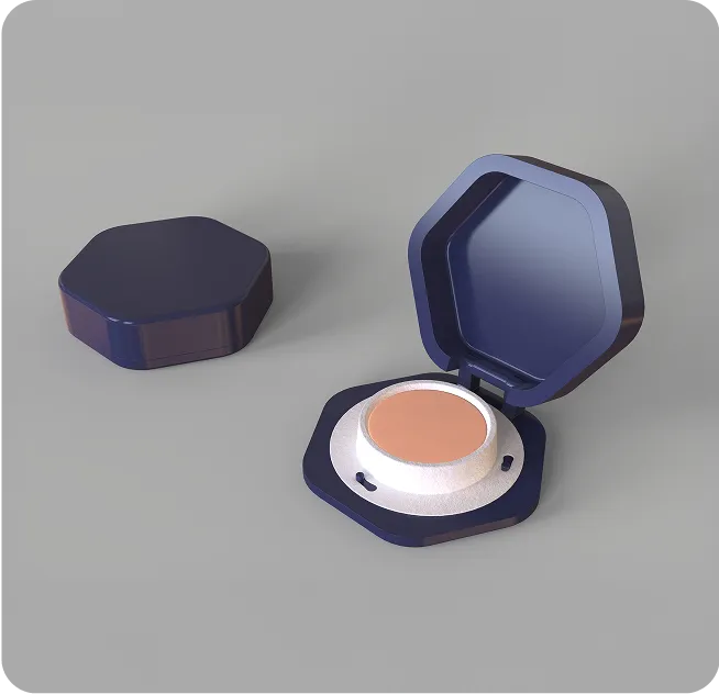 Hexagonal purple packaging case with white inner insert and hinged lid, showcasing minimalist and premium product design.