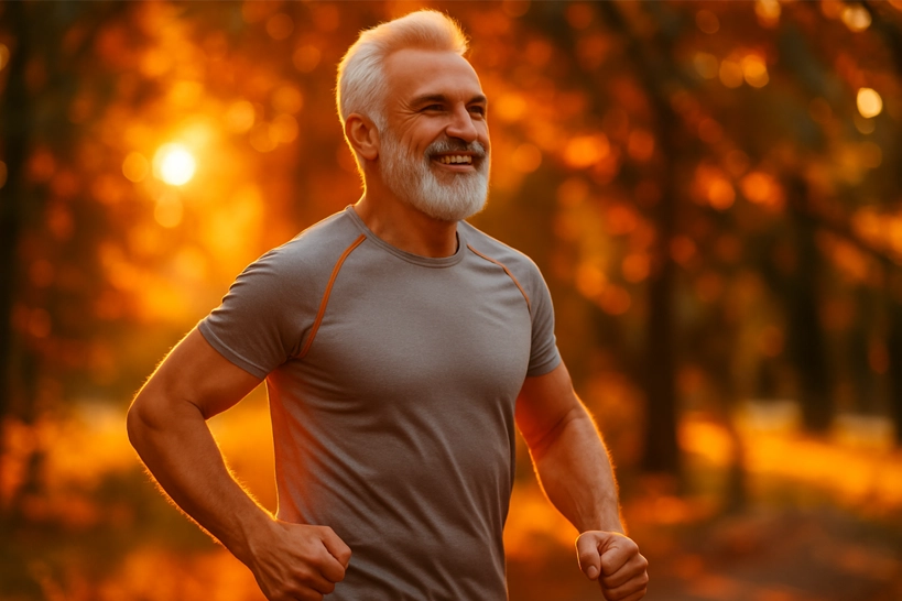 Ältere Mann beim joggen im Wald