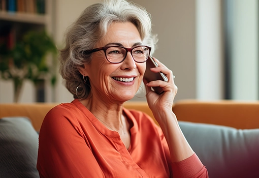 Ältere Dame am Telefon die einen Termin vereinbart