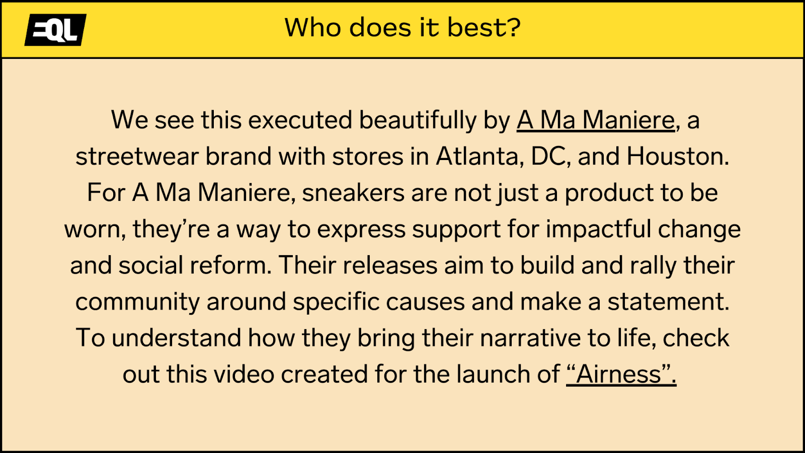 A Ma Maniere Airness storytelling for product launch