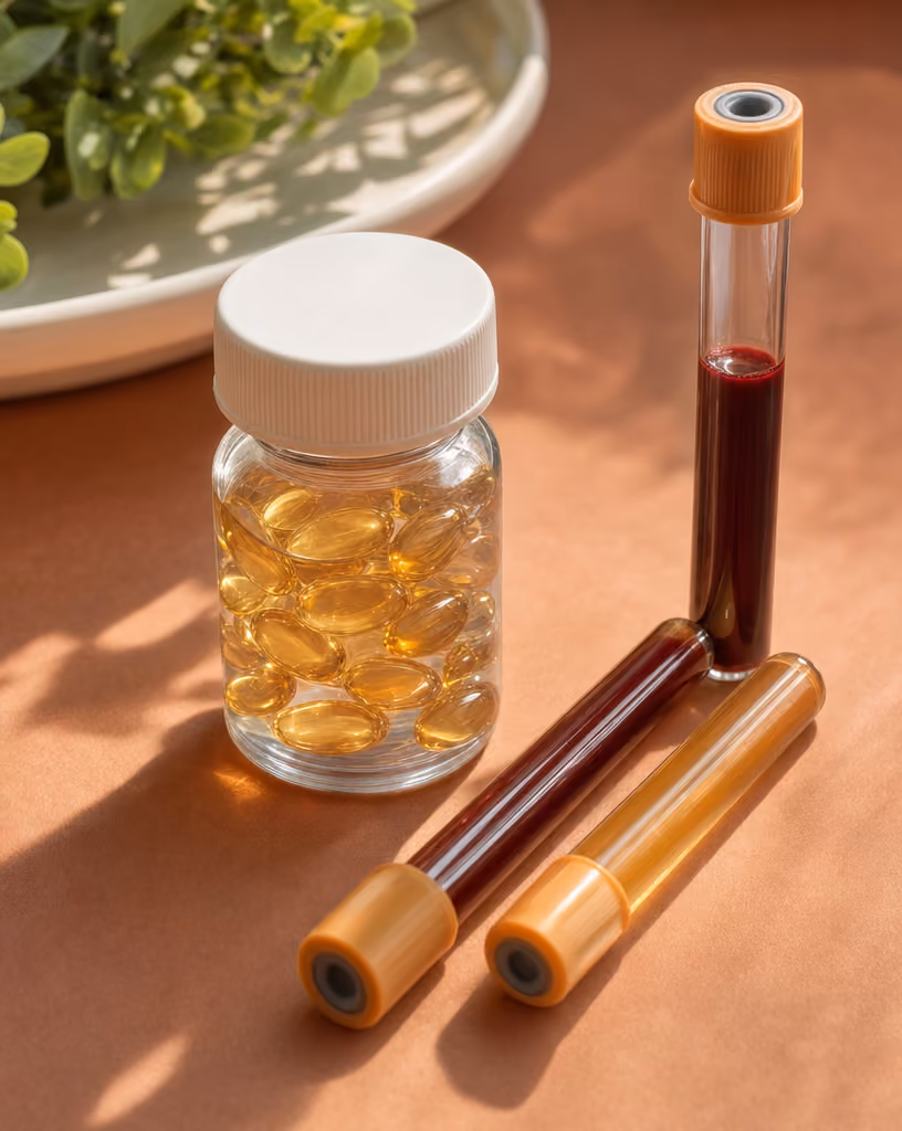 Vitamine D supplement en bloedserum, onderdeel van het uitgebreide bloedonderzoek van Menovia