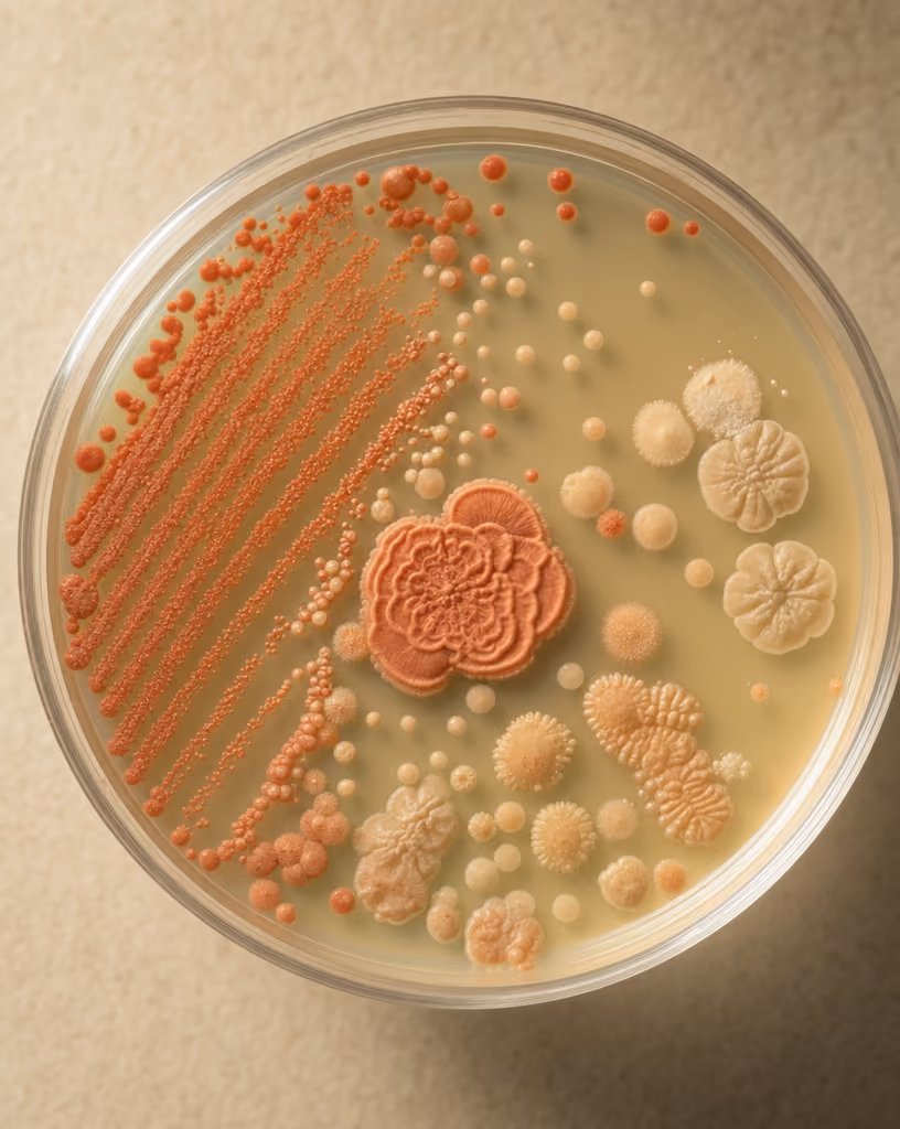 Petrischaal met bacteriekweek voor microbioomanalyse bij Menovia