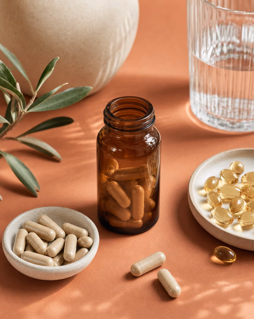 Supplementcapsules en glazen flesje, gericht advies op basis van bloedwaarden