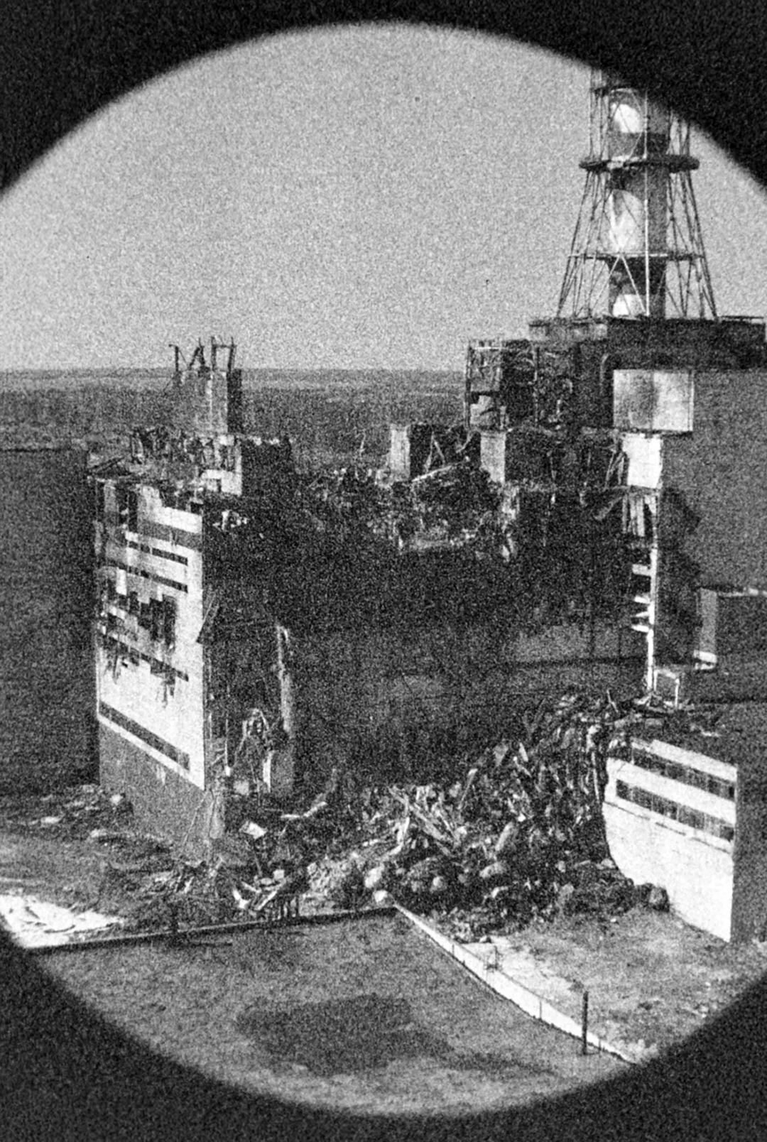 The ruined reactor, days after the 1986 blast.