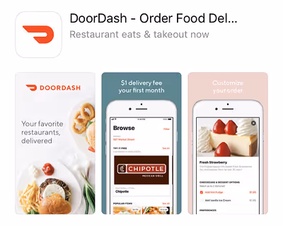 DoorDash app interface showing restaurant browsing and food ordering features on mobile phones.