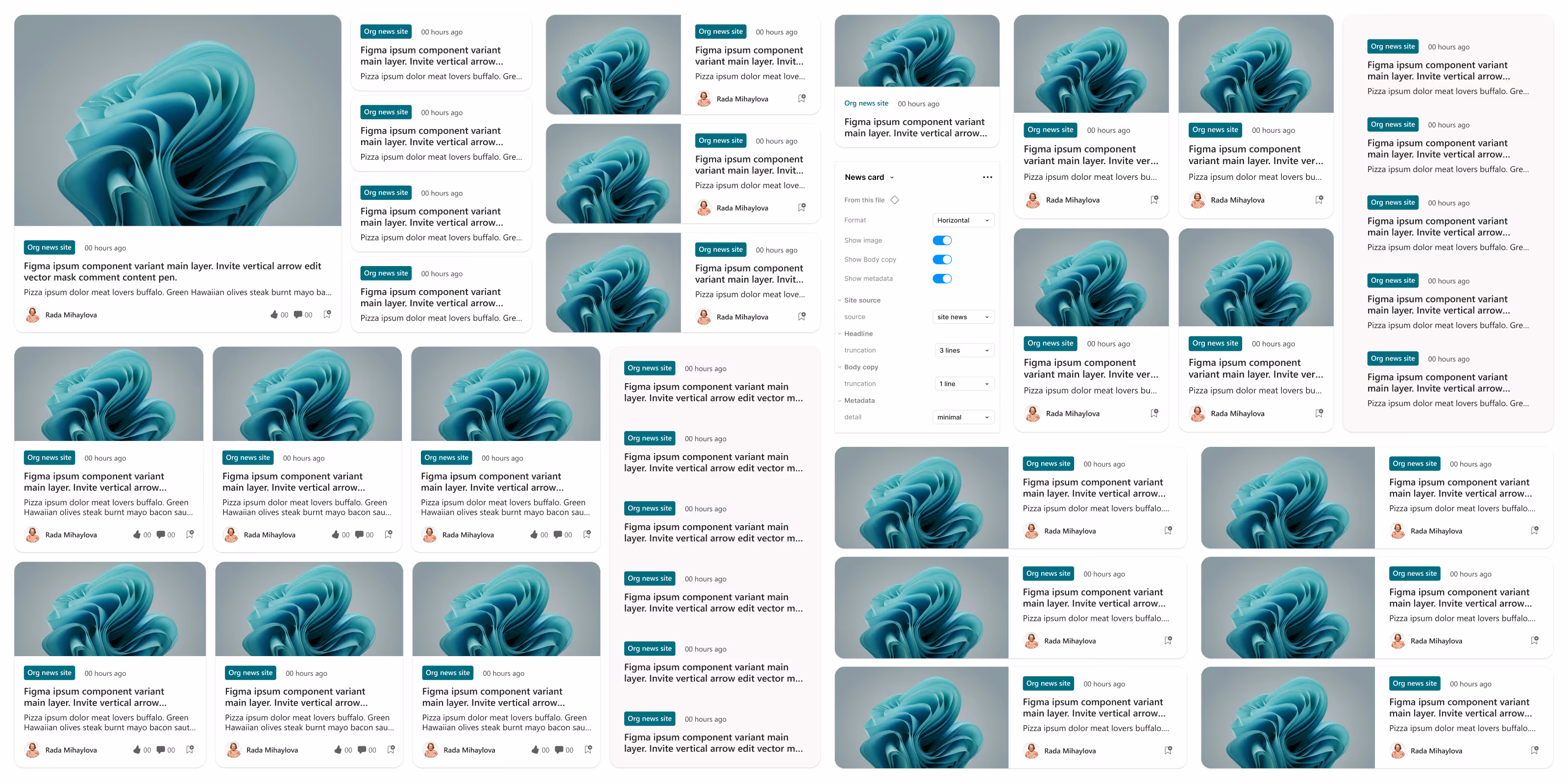 SharePoint news web part components in various layout options