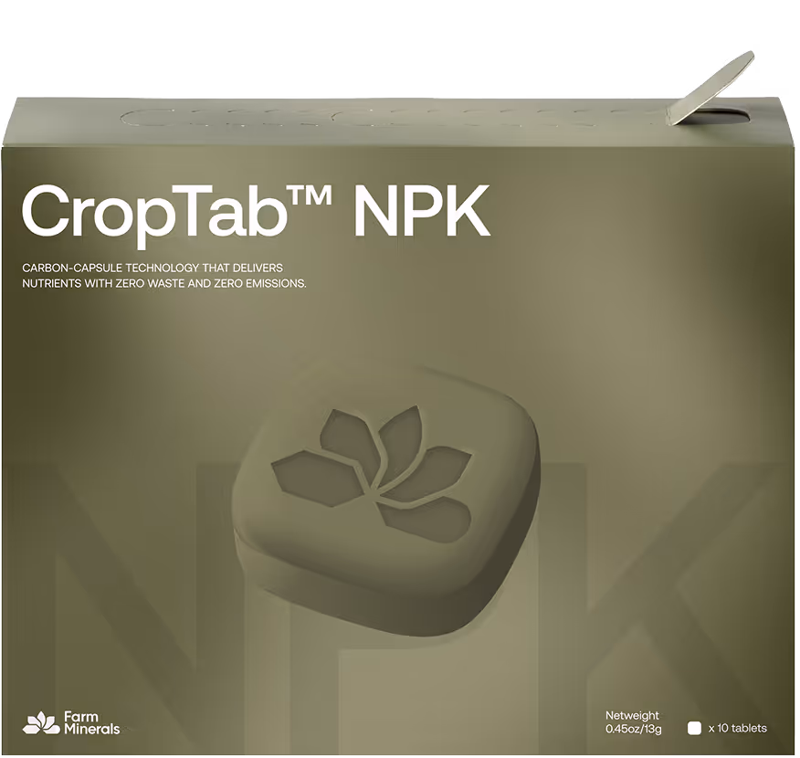 CropTab™ NPK — Advanced macronutrient fertilizer in a compact tablet format designed to replace bulk NPK inputs.