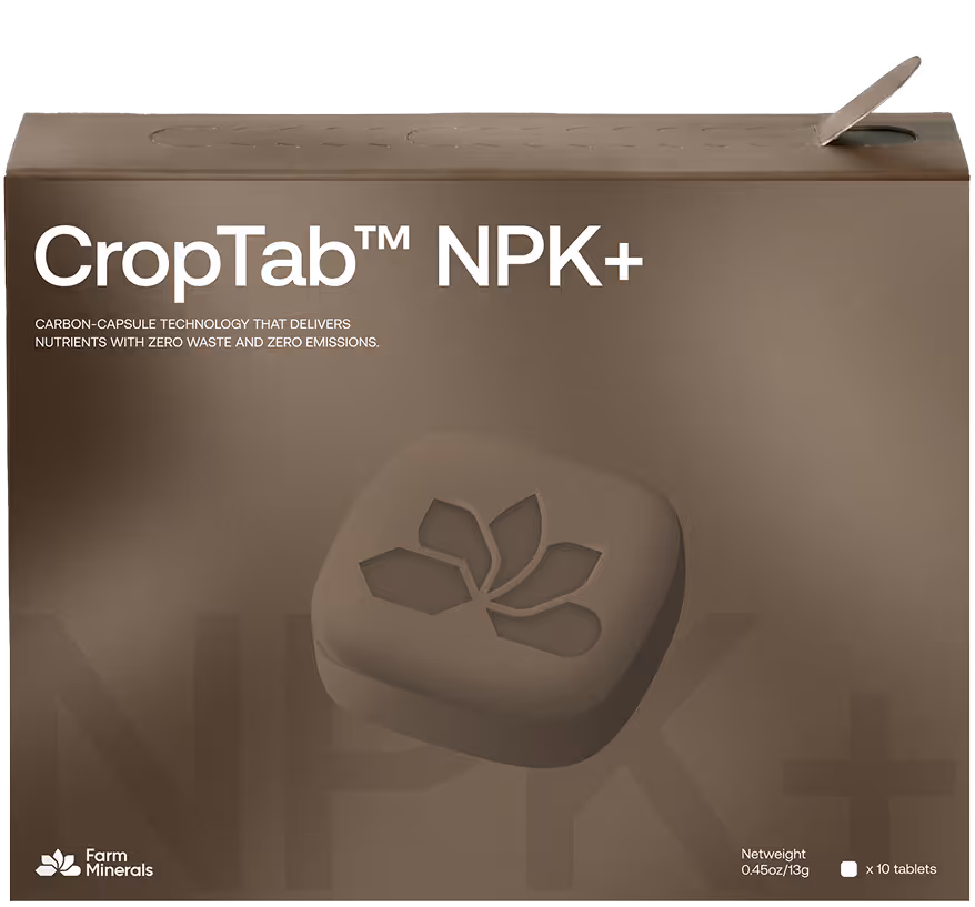 CropTab™ NPK+ — Advanced macronutrient fertilizer in a compact tablet format designed to replace bulk NPK + micros inputs.