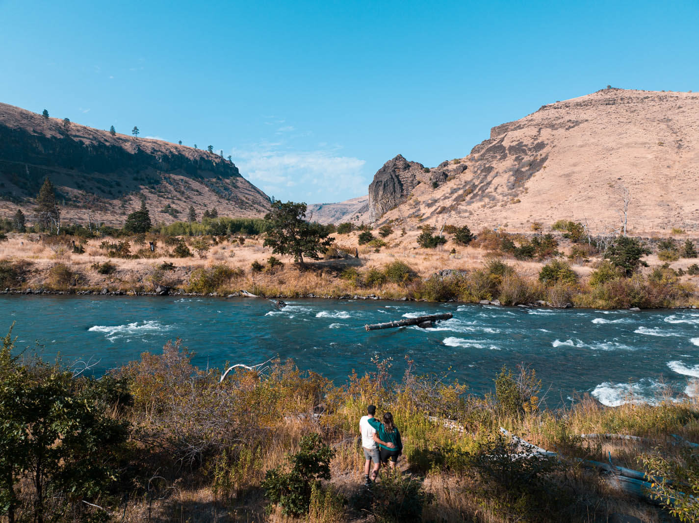 Lake or river view with hills and mountains in Eastern Washington