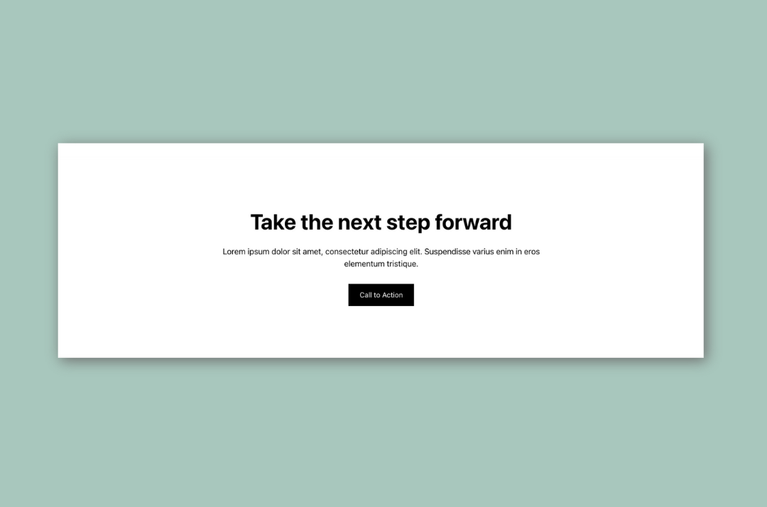 Call-to-action section with the headline “Take the next step forward” and a centered button