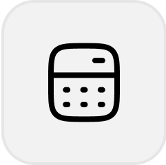 Icon of a simple calculator with a rounded rectangular shape, display, and buttons.