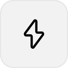 Black lightning bolt icon on a rounded square white background.