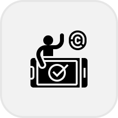 Icon of a person raising a hand next to an email symbol above a smartphone with a checkmark on the screen.