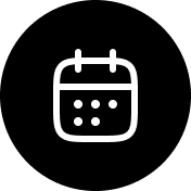 White calendar icon with six dots on a black background.