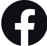 White Facebook logo on a black circular background.