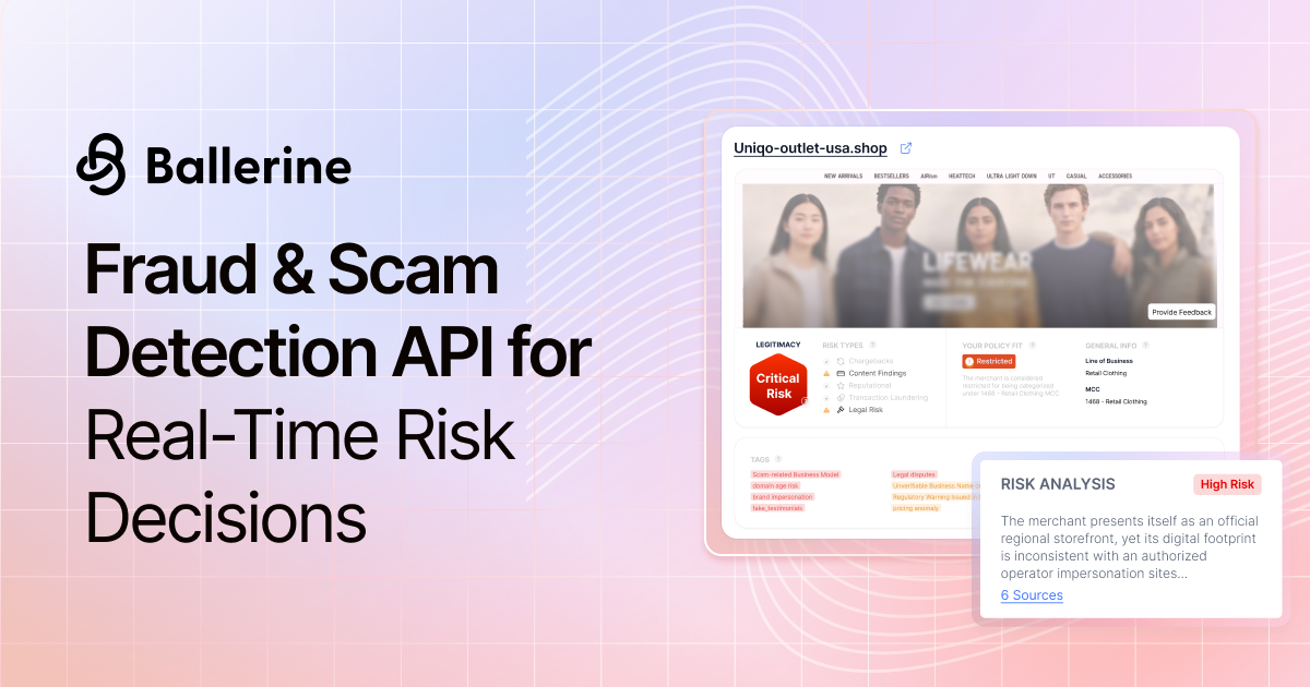Trade Api Scam Detect fake merchants and scams in real time | Ballerine