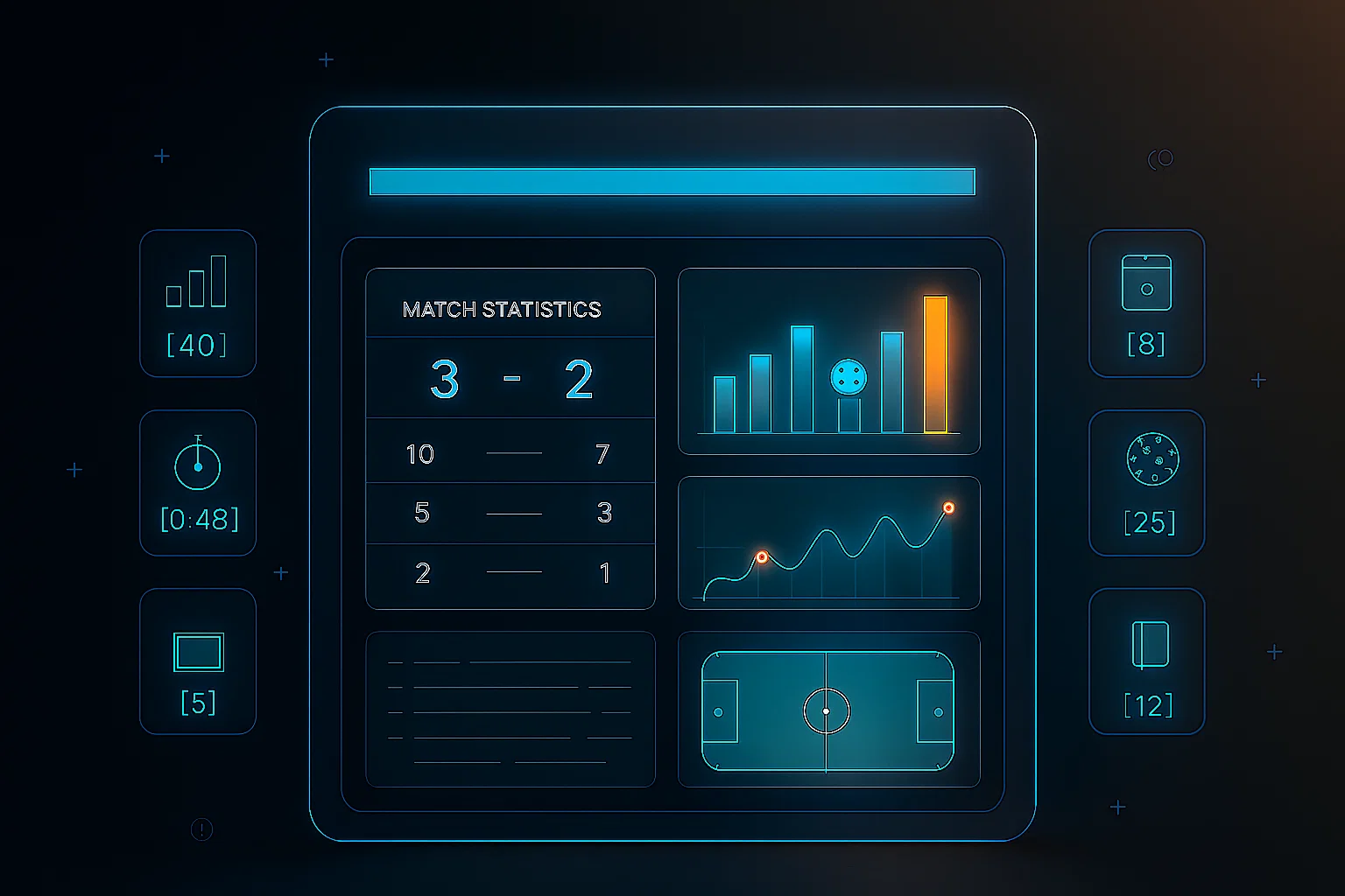Digital dashboard with floorball statistics, charts, and performance insights.