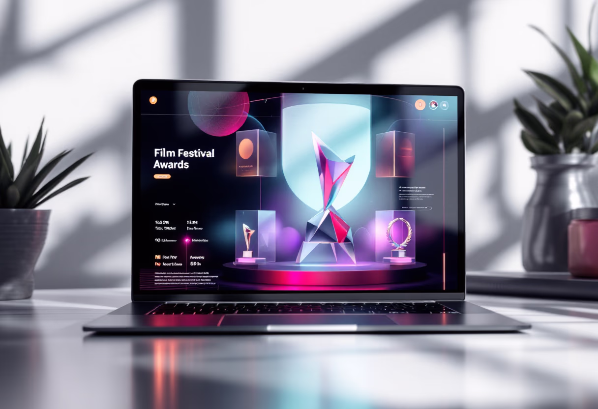 digital project: image of film festival awards on a laptop screen