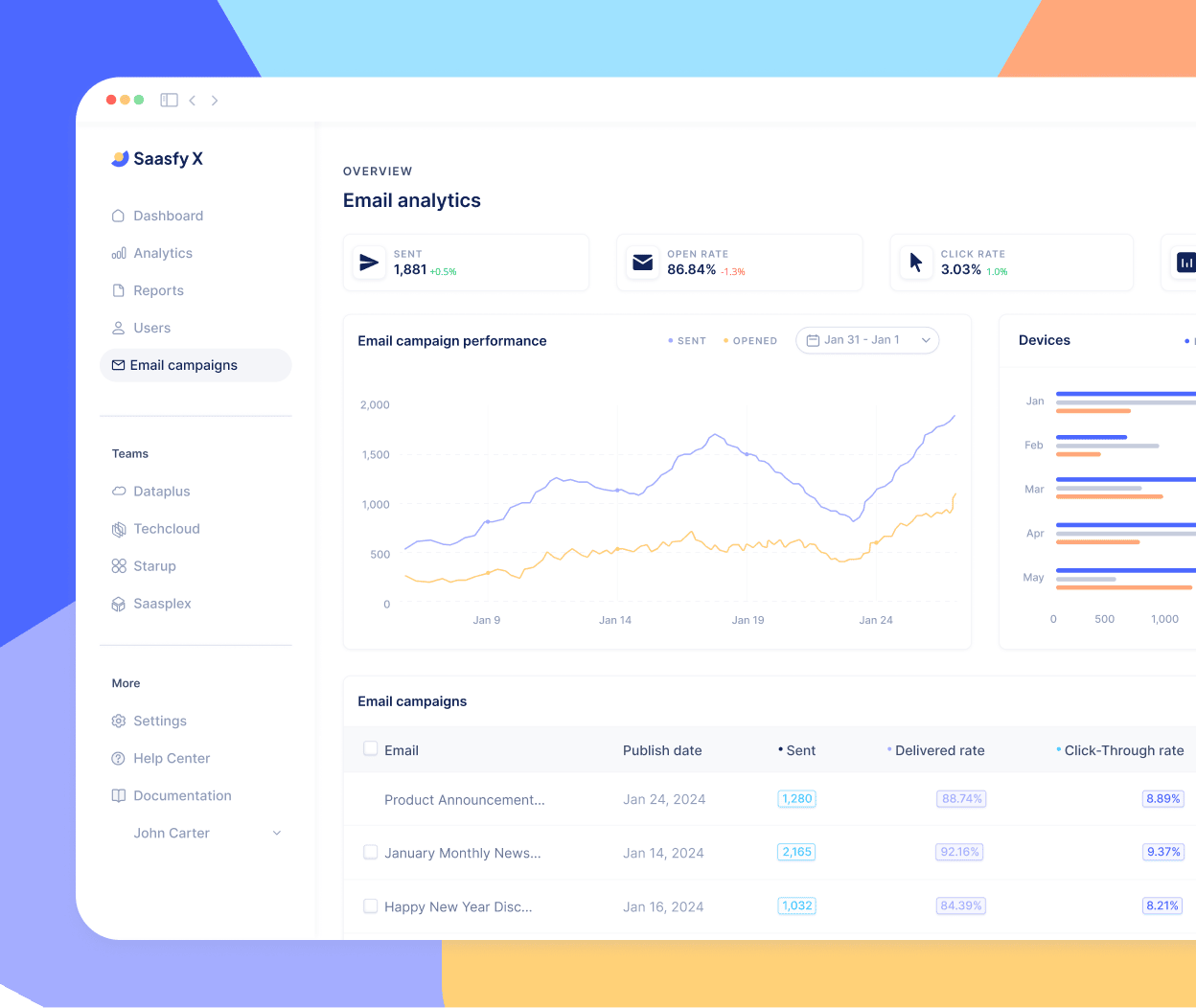 Email Analytics Dashboard Half Image - Saasfy X Webflow Template
