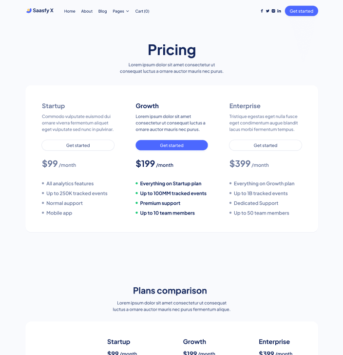 Saasfy X - Pricing Main Page - Saasfy Saas Webflow Template