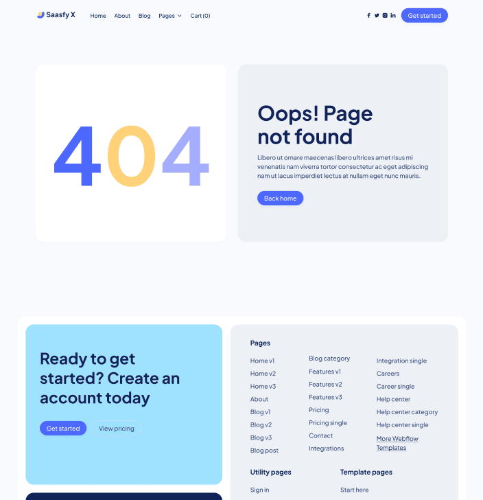 Saasfy X - 404 Not Found Utility Page - Saasfy Saas Webflow Template