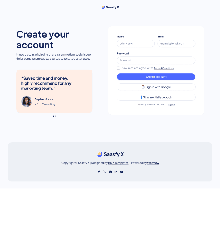 Saasfy X - Sign Up Utility Page - Saasfy Saas Webflow Template