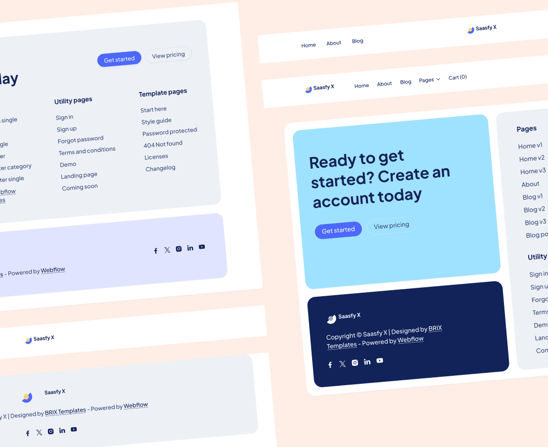 Saasfy X - 3 Headers And Footers - Saasfy Saas Webflow Template