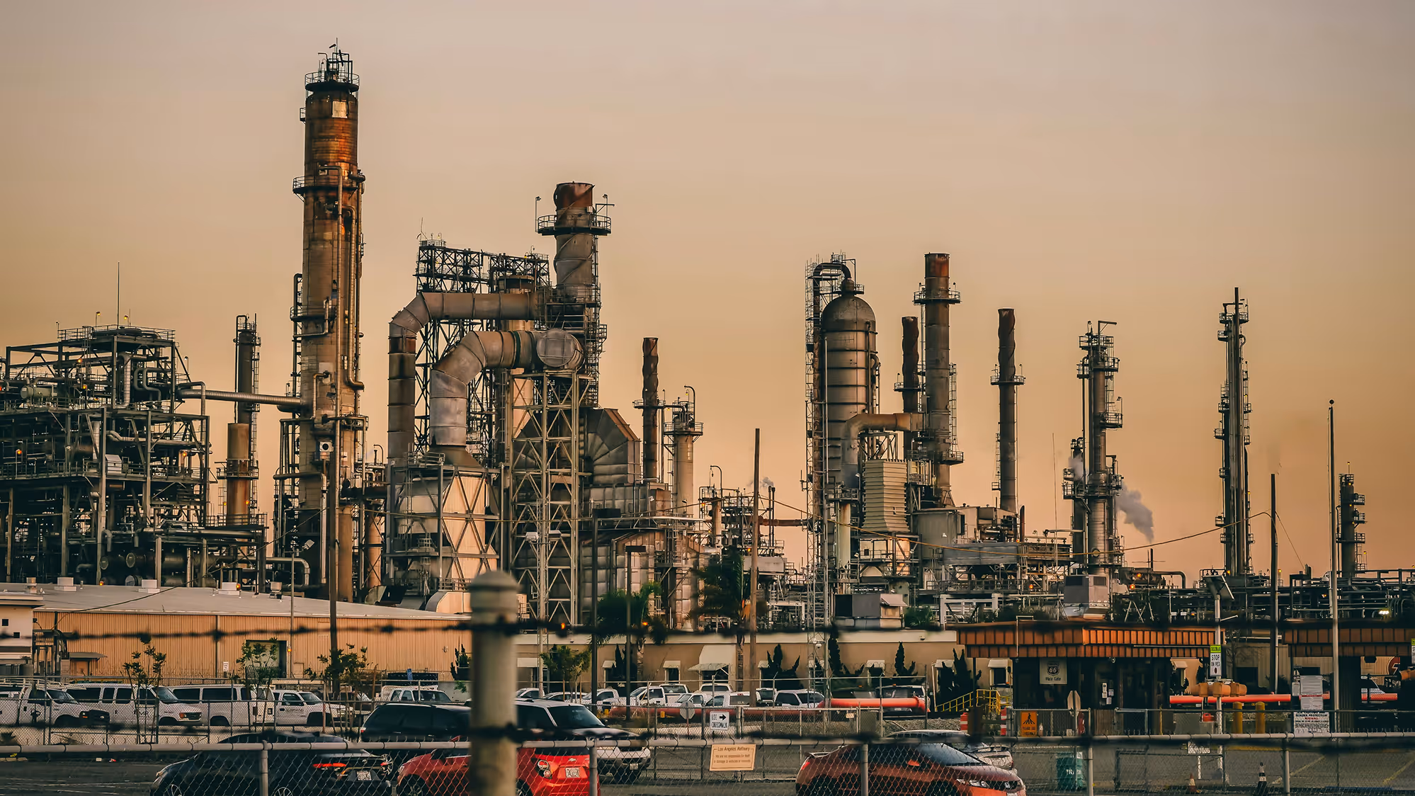 Industrial manufacturing plant with refinery towers