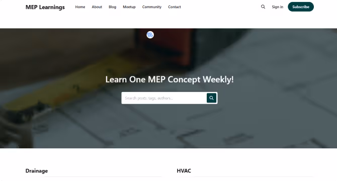 MEP Learnings website screenshot