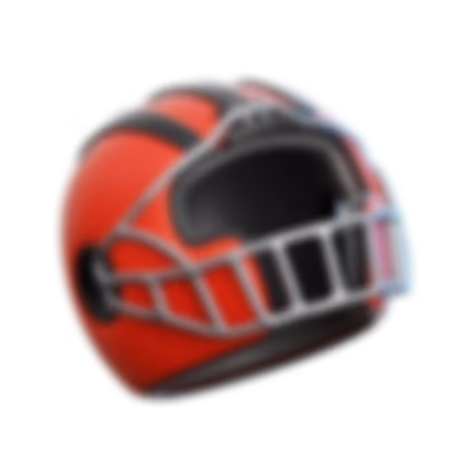 A red and black helmet on a black background.