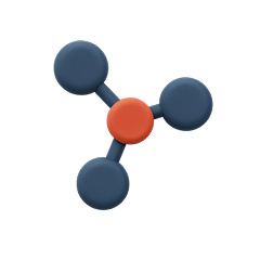 3D illustration of a molecule model with one red central sphere connected to three blue spheres.