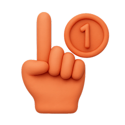 3D orange hand with index finger pointing up and a circular badge showing the number 1.