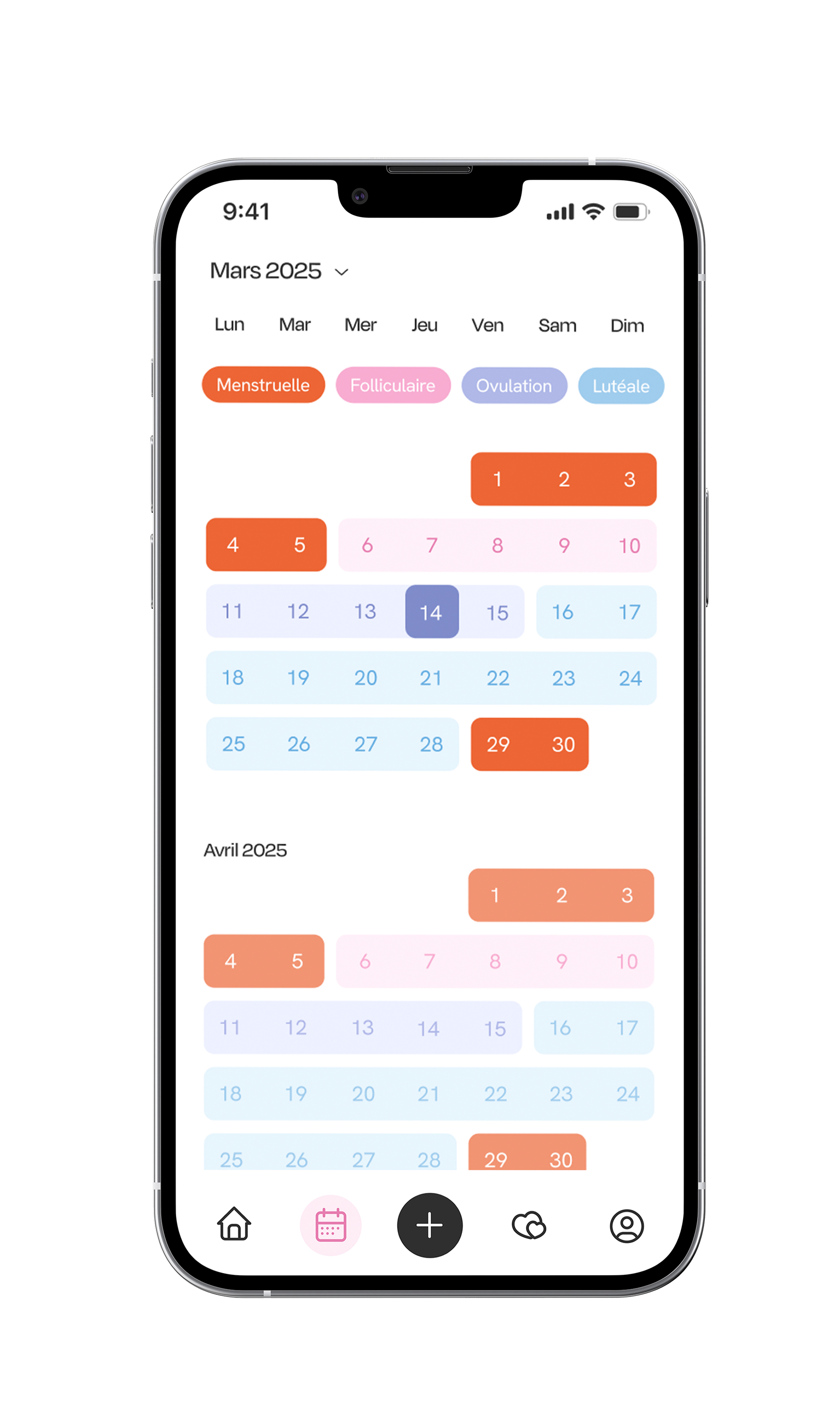 calendrier partagé suivi phases cycle menstruel