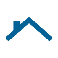 Simple blue house roof icon with a chimney.