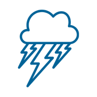 Cloud with three lightning bolts indicating a thunderstorm.