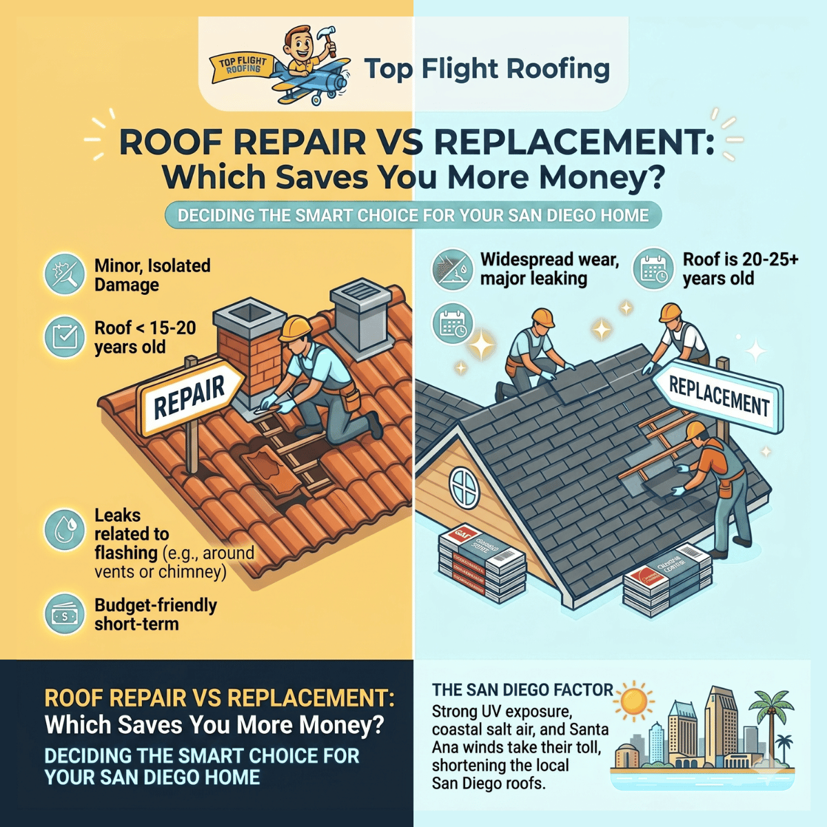 Roof Repair Vs Roof Replacement in San Diego