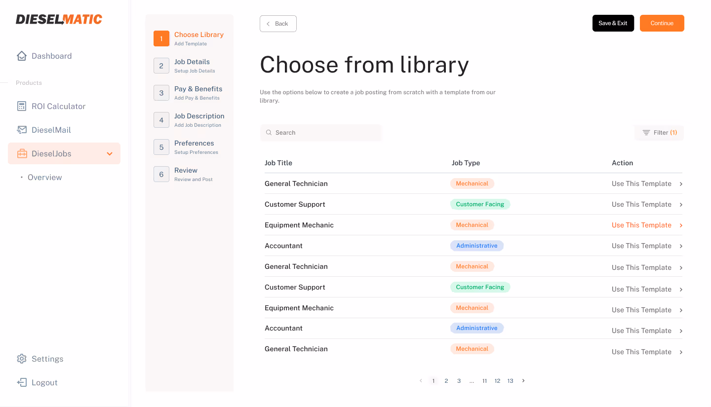 Job listings in an job board app