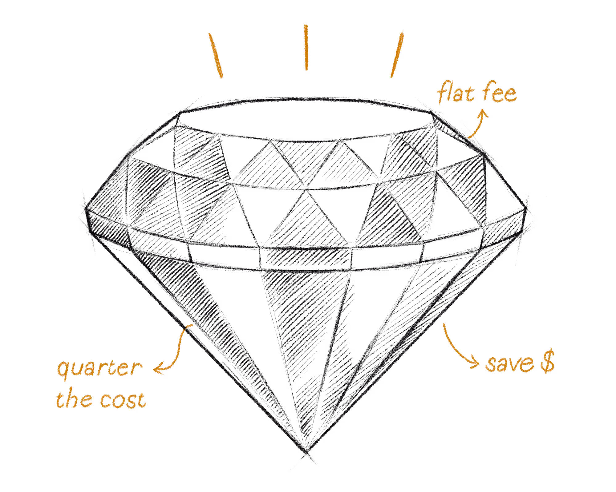 Illustration in the style of a hand-drawn patent of a diamond.