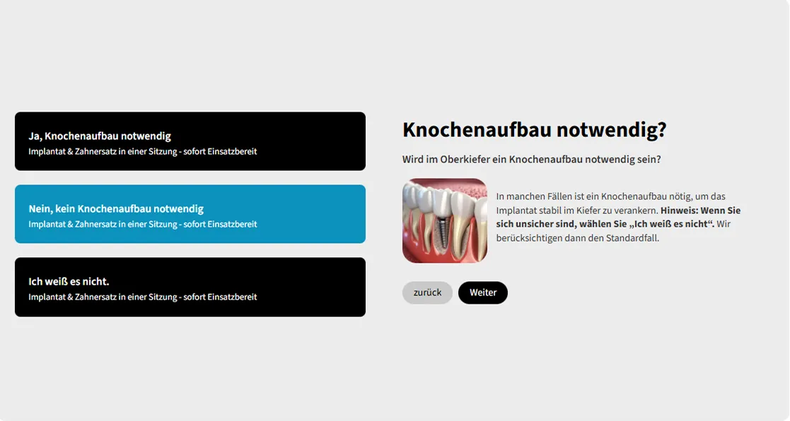 Zahnimplantat im Oberkiefer mit Knochenaufbau, MKG Köln West Implantatzentrum in Köln.