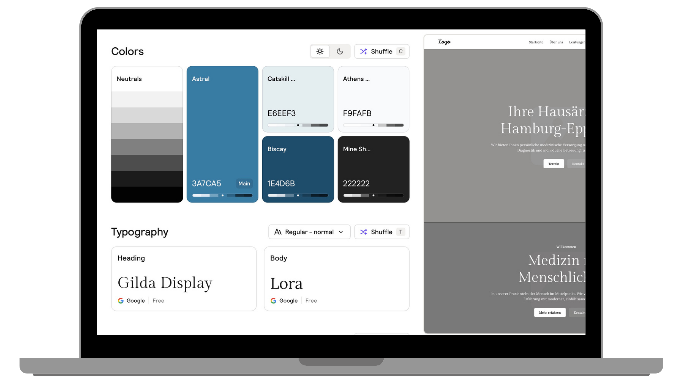 Hanse Medien Webdesign & Branding – Praxis Website mit Farbschema, Typografie und Corporate Design Hamburg