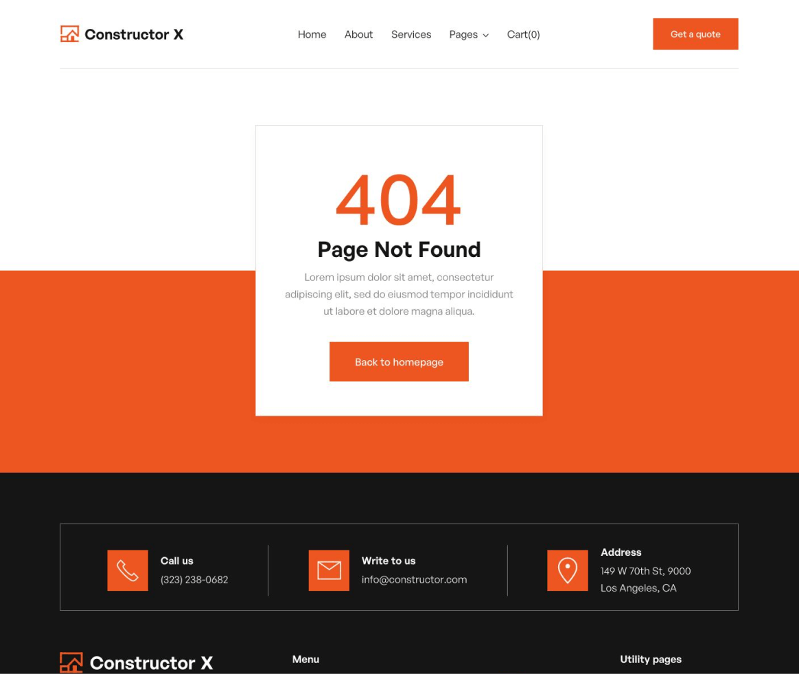 Constructor X - 404 not found page - Construction Webflow Template