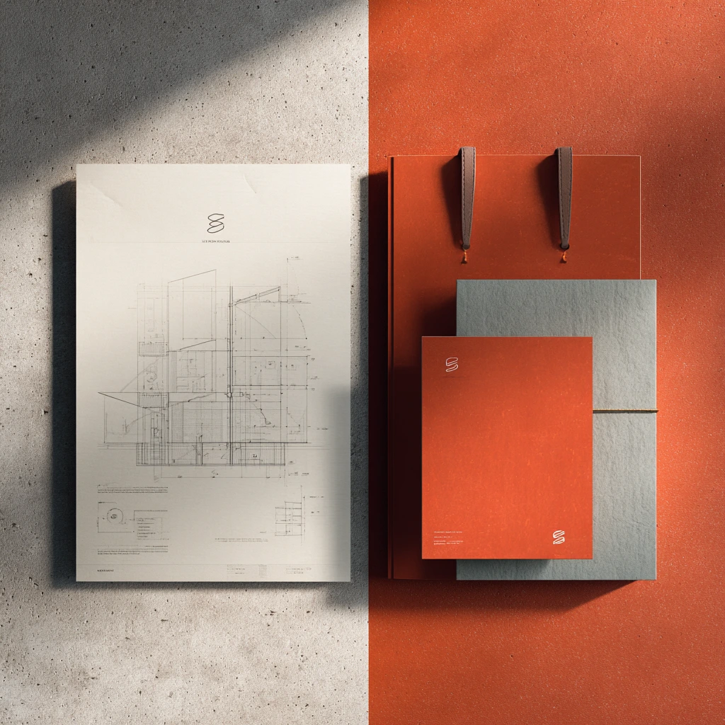A conceptual design layout comparing the core foundation of brand strategy with a visual brand identity mockup for a small business branding project.