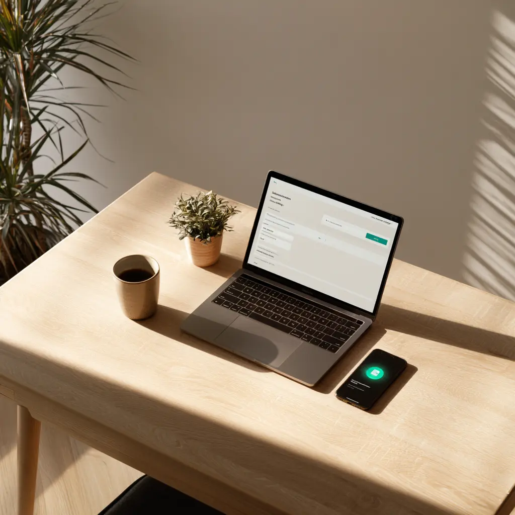 Canadian small business owner reviewing a recurring billing subscription checkout on a laptop
