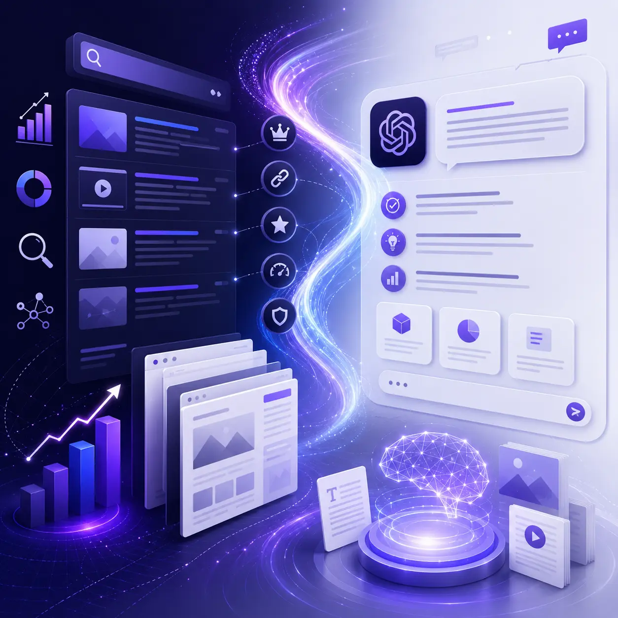 ChatGPT SEO guide showing search optimization, website content, and AI generated answers