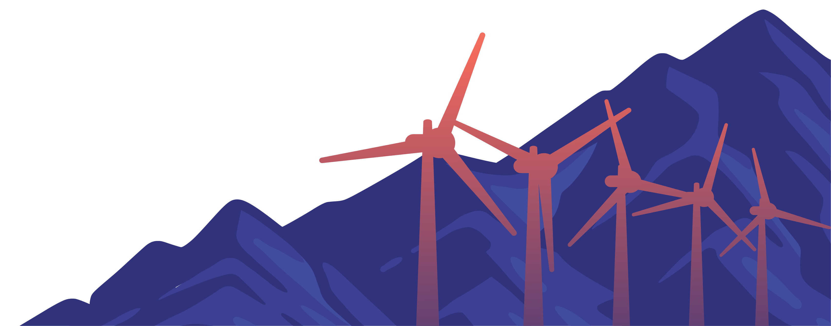 Purple vector illustrations of the San Jacinto mountains with an orange gradient of wind turbines, or windmills, in front