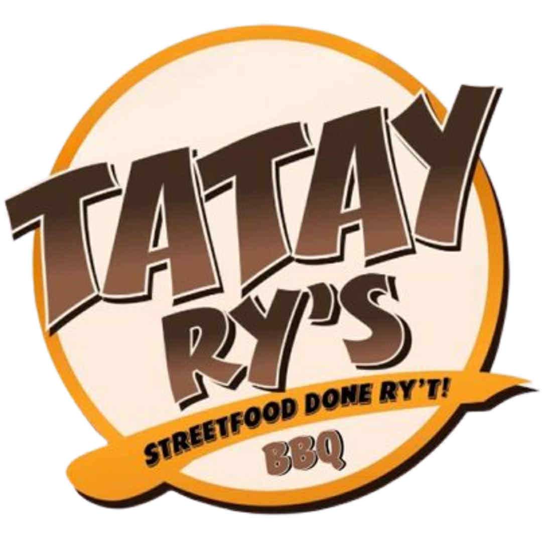 Logo for Tatay Ry's BBQ with the slogan 'Streetfood Done Ry't!' inside an orange-bordered circle.